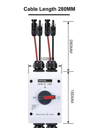 Vista 6 de DIHOOL Interruptor de desconexión solar,32 amperios DC600V,2 cuerdas 2 en 2 salidas aislador,IP66 impermeable