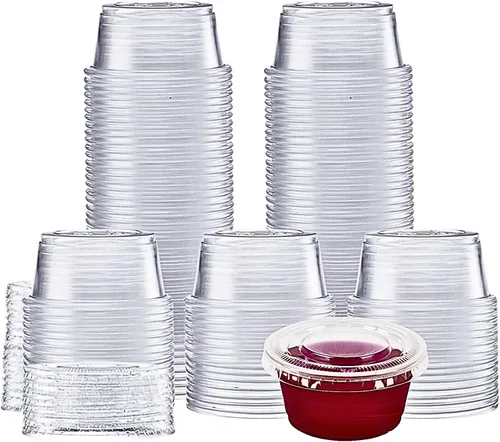 Vista 8 de Green Direct Recipientes de plástico pequeños desechables de 1 onza con tapas, recipientes de condimentos para porciones para chupitos de gelatina