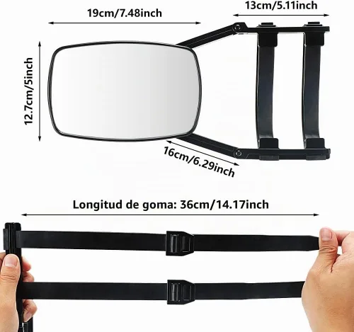 Vista 3 de Espejos universales de remolque con clip, espejos extendidos para remolque, rotación de 360 grados, espejo de remolque ajustable, negro, 2 piezas