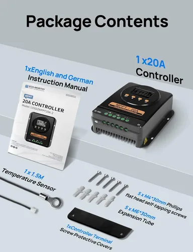 Vista 8 de Controlador de carga solar ECO-WORTHY MPPT 12V/24V 20A con Bluetooth