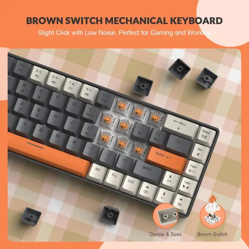 Vista 4 de T8 - Teclado mecánico 60% para juegos, mini teclado TKL de diseño compacto de 68 teclas, retroiluminación RGB de 18 cromas, interruptor marrón