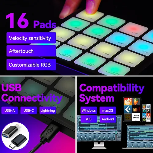 Vista 3 de Máquina Beat Maker - Almohadilla MIDI Bluetooth, bolsillo