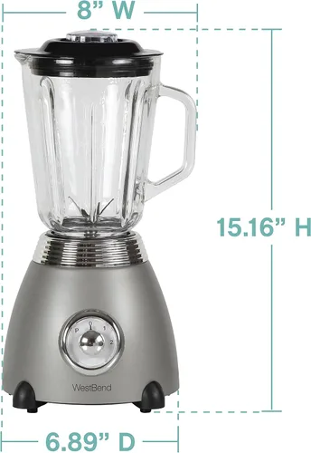 Vista 10 de West Bend Licuadora de estilo retro de 3 velocidades con tarro de mezcla de vidrio de 48 oz y hoja de acero inoxidable, 500 vatios, gris