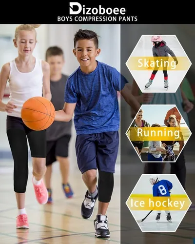 Vista 6 de Dizoboee Pantalones de compresión para niños y jóvenes, leggings de una pierna 34 para deportes, mallas de baloncesto para niños