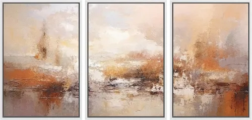 Vista 9 de wall26 Lienzo enmarcado para pared, juego de arte con trazos de pintura roja y naranja vibrante, paisaje, formas abstractas, ilustraciones, arte