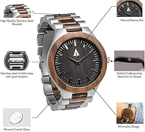 Vista 3 de Treehut - Reloj de pulsera analógico de cuarzo para hombre de acero inoxidable plateado de alta calidad