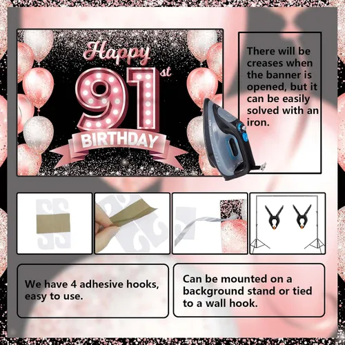 Vista 55 de Cartel de feliz cumpleaños décimo oro rosa, telón de fondo, saludos a 10 años, globos de confeti, decoración temática para niñas de 10 años
