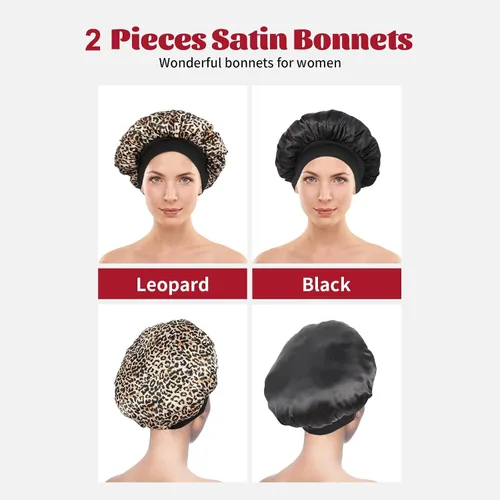 Vista 6 de ZHENSILK 2 piezas de gorro de satén para dormir, gorros de seda para el cabello, gorro de dormir de seda con banda elástica suave, envoltura