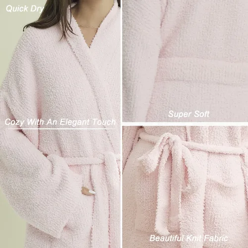 Vista 3 de DOOWELL Bata de baño de punto ligera y absorbente para mujer, bata de baño suave con bolsillos