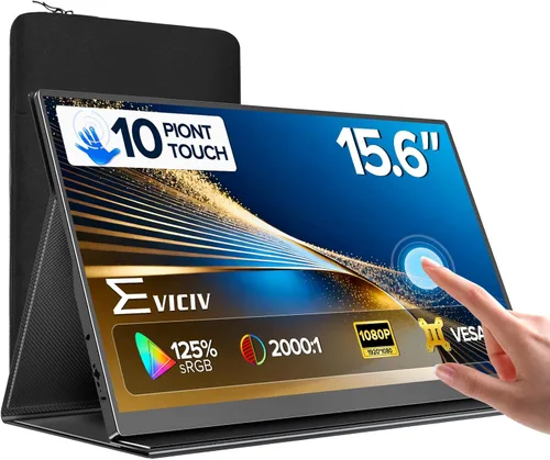 Vista 11 de Monitor portátil con pantalla táctil con batería de 8000 mAh, 15.6 pulgadas, 125% sRGB ultra delgado de 10 puntos, monitor de pantalla táctil USB-C