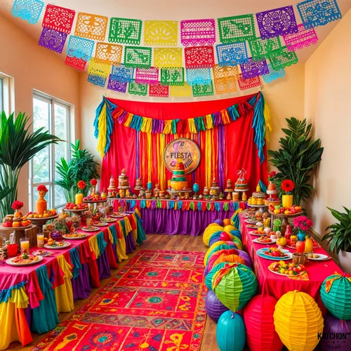 Vista 4 de KatchOn, Fieltro Mexican Fiesta Party Banner Papel Picado 6 Cuerdas 54