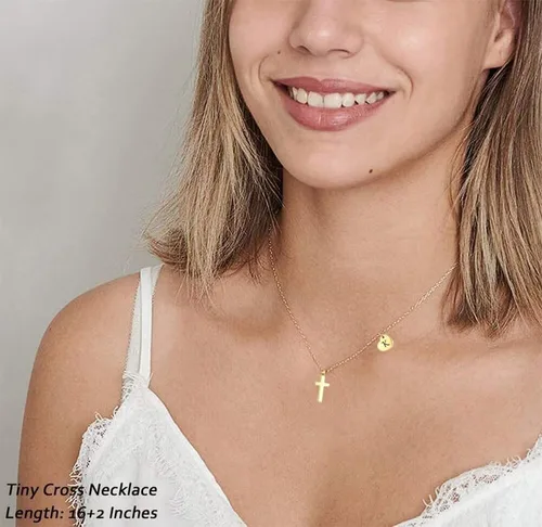Vista 3 de Tiny Cross Necklace for Girls Heart Initial Necklace Women Heart Birthstone Necklace Letter Stainless Steel Pendant Jewelry First Communion