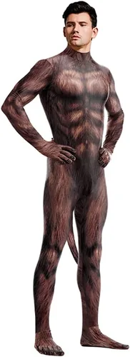 Vista 82 de Disfraz de animal para hombre con estampado de cola grande, overol peludo de elastano para cosplay, fiesta de Halloween