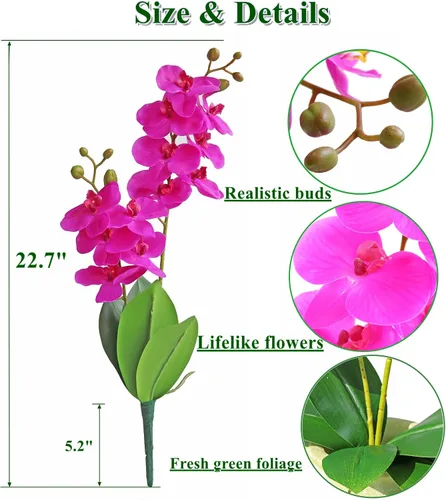 Vista 2 de 2 ramas, flores artificiales de faleanopsis moradas, tallos de orquídeas sintéticas, plantas para decoración del hogar, bonsái y jardín (rojo rosa)