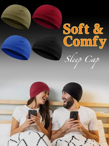Vista 6 de Syhood 4 gorras de calavera para hombre, gorro de algodón suave, gorro elástico para casco, multifuncional, para hombres y mujeres