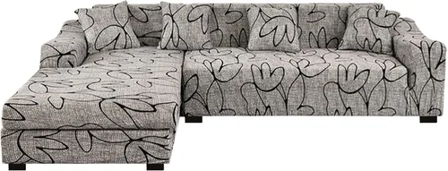 Vista 9 de HOTNIU Funda de sofá seccional de 2 piezas, funda elástica suave para sofá en forma de L, funda de sofá modular moderna con estampado para sala