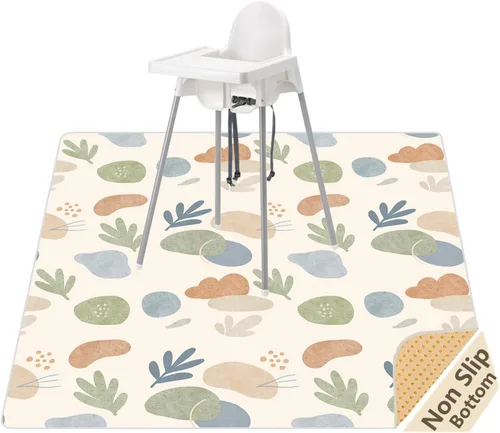 Vista 10 de Tapete de salpicaduras para bebé debajo de la silla alta, tapete de salpicaduras de 51 x 51 pulgadas, tapete impermeable y lavable, protector