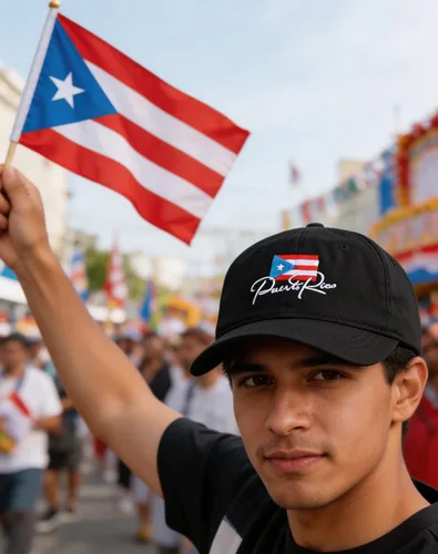 Vista 2 de Sombreros de Puerto Rico para hombres y mujeres, gorra de béisbol bordada ajustable para papá Sombrero para papá de Puerto Rico Negro