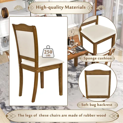 Vista 8 de RUNNA Juego único de mesa de comedor de madera de 5 piezas con mesa rectangular y 4 sillas tapizadas, para lugares pequeños y cocina, cómodo