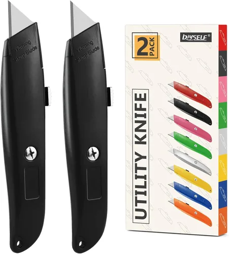 Vista 14 de DIYSELF Paquete de 2 cuchillos utilitarios, cortador retráctil, resistente (naranja)