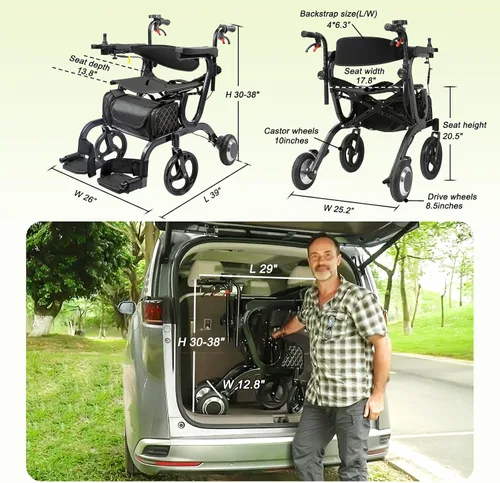 Vista 7 de CARLIKE Silla de ruedas eléctrica inteligente 3 en 1 y andador con asiento y silla de transporte eléctrica, ligera, plegable, reposapiés