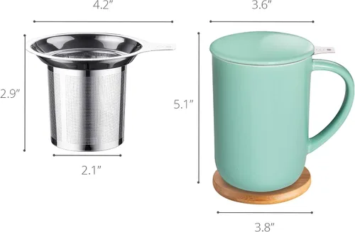 Vista 2 de CEEFU Taza de Té de Porcelana con Infusor y Tapa, Tetera con Filtro y Posavasos, Taza de Té de Hojas Sueltas Infusor Preparador, 16 OZ para Verde