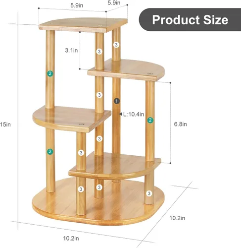 Vista 5 de Jotsport Soporte de bambú de 5 niveles para plantas, estante pequeño para alféizar de ventana, mini suculentas, soporte de exhibición para sala