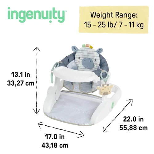 Vista 6 de Ingenuity Prop Spot Asiento de Piso para Aprender a Sentarse para Bebé, Bandeja Removible, 2 Juguetes Enlazables, Estera para Tiempo de Barriga Casi
