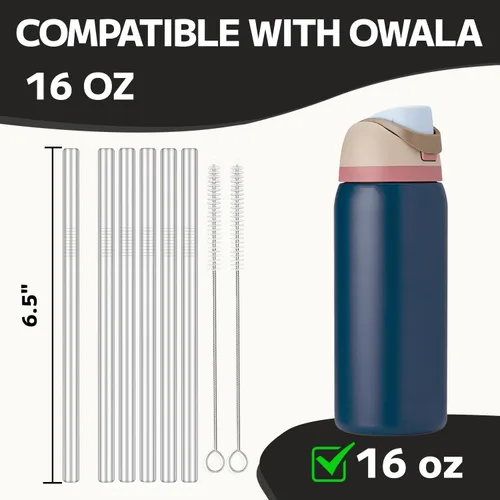 Vista 2 de MIMORE Pajitas de metal para Owala de 16 onzas – 6 popotes de acero sin satén compatibles con repuesto de popote Owala – Reutilizable y apto