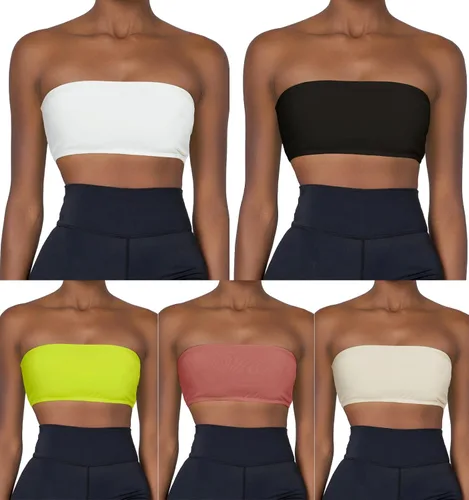 Vista 4 de Boudaner Sujetador deportivo con relleno para mujer, sin tirantes, sin tirantes, sólido, sin costuras, para yoga, entrenamiento, bralette