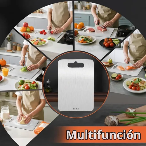 Vista 5 de Tabla de cortar, tabla de cortar de acero inoxidable para cocina, carne, frutas, verduras, S 11.5 x 8 pulgadas
