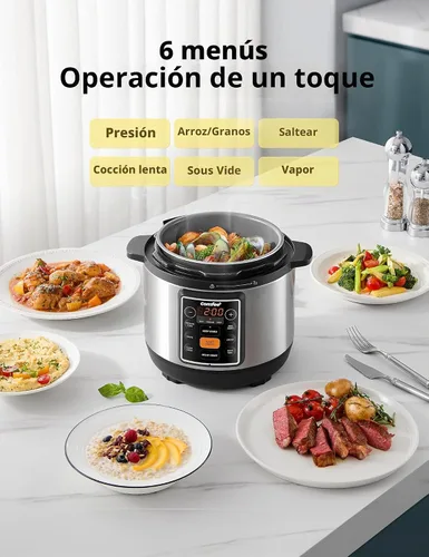 Vista 2 de COMFEE' Olla a presión eléctrica pequeña 7 en 1, olla de cocción lenta, vaporera, salteado, cocción al vacío, calentador, olla múltiple con olla