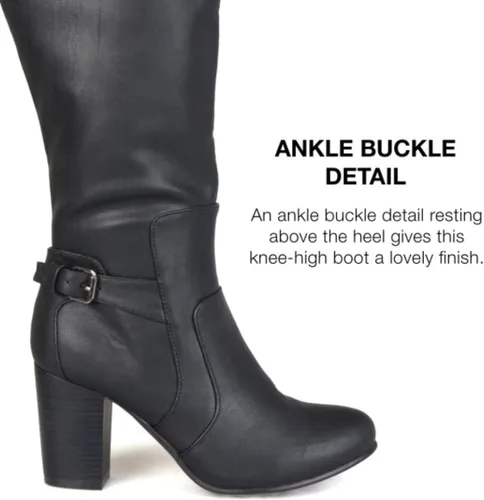 Vista 3 de Journee Collection Botas altas a media pantorrilla con detalle de hebilla para mujer, botas de pantorrilla regular y ancha