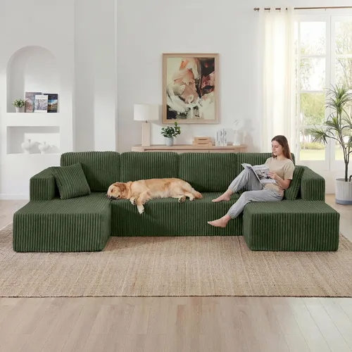 Vista 37 de Sofá grande sin hueso de 125 pulgadas con diván, moderno sofá modular con asiento profundo, sofá tapizado de pana en forma de U para sala de estar