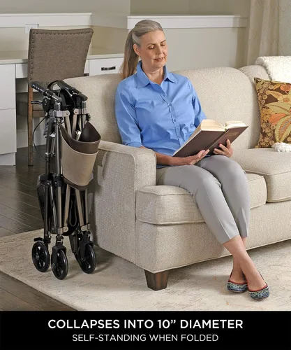 Vista 4 de Signature Life Elite Travel Rollator Short Junior plegable y ligero de cuatro ruedas con asiento para adultos, personas mayores y ancianos, pequeña
