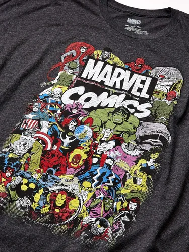Vista 2 de Marvel Camiseta para hombre de los Vengadores Comics Crew, Azul marino jaspeado