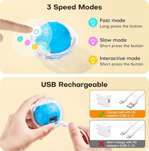 Vista 5 de Potaroma - Juguetes interactivos para gatos, pelota de movimiento rápido en alfombra de juego, pelota automática con movimiento activada por