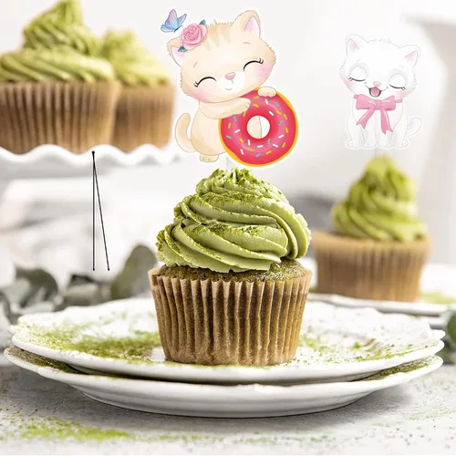 Vista 9 de 24 adornos para cupcakes de gato, miau, gatito, decoración de fiesta, lindos adornos para cupcakes de gatos de dibujos animados para gatitos, baby