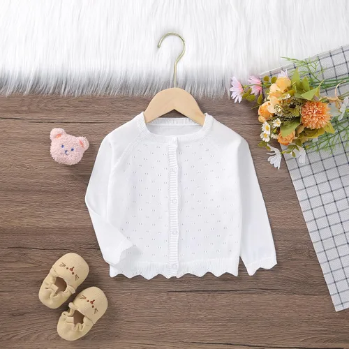Vista 2 de Cárdigan de punto para bebé niña, manga larga, con botones huecos, suéter fino, ropa cálida