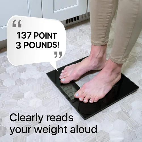 Vista 2 de Báscula digital de vidrio extra ancha La báscula de baño que habla Báscula digital precisa visual y de voz para peso corporal 395 libras