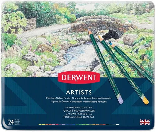 Vista 2 de Derwent Artists - Lápices de colores, núcleo de 0.157 in, lata de metal, 24 unidades (32093)