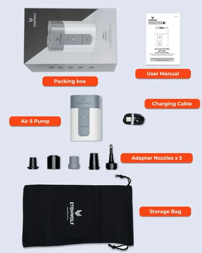 Vista 5 de ETENWOLF AIR 5 - Bomba de aire para inflables, bomba de aire eléctrica portátil con batería de 5200 mAh, inflador rápido y desinflador 4X, bomba