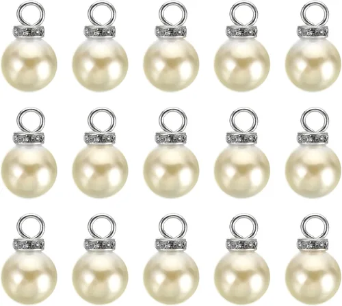 Vista 17 de PATIKIL 100 cuentas de perlas de perlas de imitación con diamantes de imitación DIY para hacer joyas, pulseras y aretes Plateado blanco