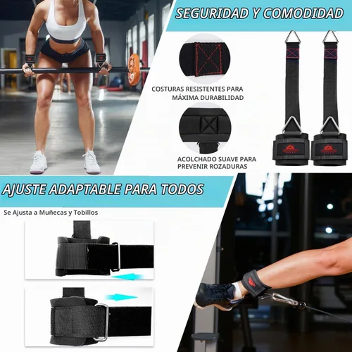 Vista 5 de Correas ajustables para muñeca y tobillo con anillo triangular para levantamiento de pesas, tríceps, pilates, máquinas de cable y rehabilitación