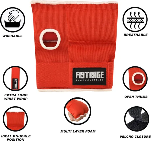 Vista 3 de FISTRAGE - Guantes de boxeo para boxeo, para puñetazos, elásticos acolchados debajo de las manoplas, soporte rápido de muñeca larga, protector
