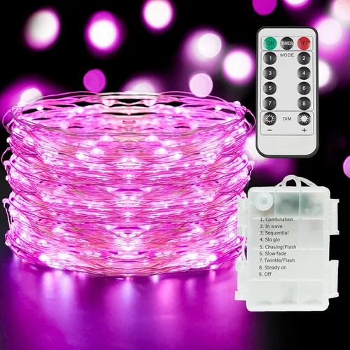 Vista 13 de SUDDUS Luces de Hadas de 16 pies con 50 LED y 22 clips, funciona con batería/USB, luces parpadeantes para fotos con control remoto y temporizador
