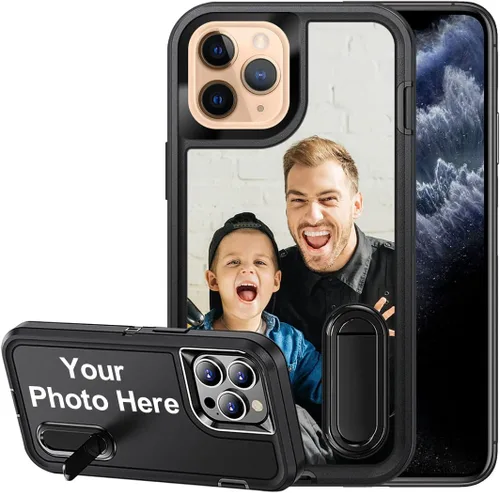 Vista 8 de Funda personalizada para iPhone 11, funda con soporte integrado y soporte, protección resistente a los arañazos, funda de fotos personalizada, haz
