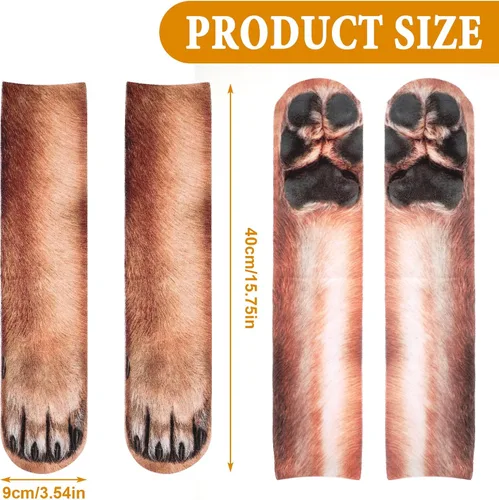 Vista 2 de WLLHYF Calcetín de pata de perro y gato loco divertido calcetín de animales 3D mordaza novedad calcetín de Halloween regalo de Navidad