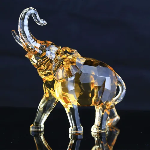 Vista 2 de Juego de 4 figuras acrílicas de elefante, colección ámbar transparente para madre y bebé elefante, adorno familiar, lindo animal, decoración