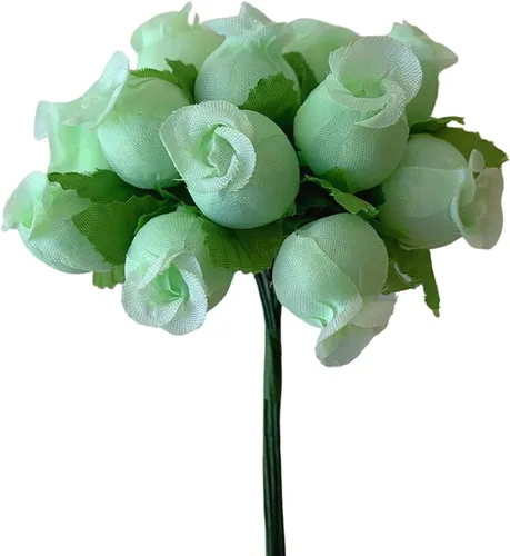 Vista 17 de GiftWrap Etc. Rosas artificiales de seda verde manzana, 12 mini ramos de 12 capullos de rosa, 144 capullos de rosa en total, boda, recepción